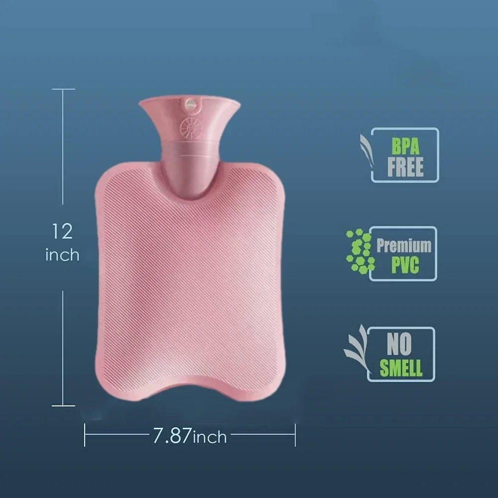 2025 زجاجة ماء ساخن مع غطاء، 2L كيس الماء الساخن للسرير الدافئة الرقبة آلام الكتف أقدام اليد دفئا تشنجات الحيض الساخن ضغط #5