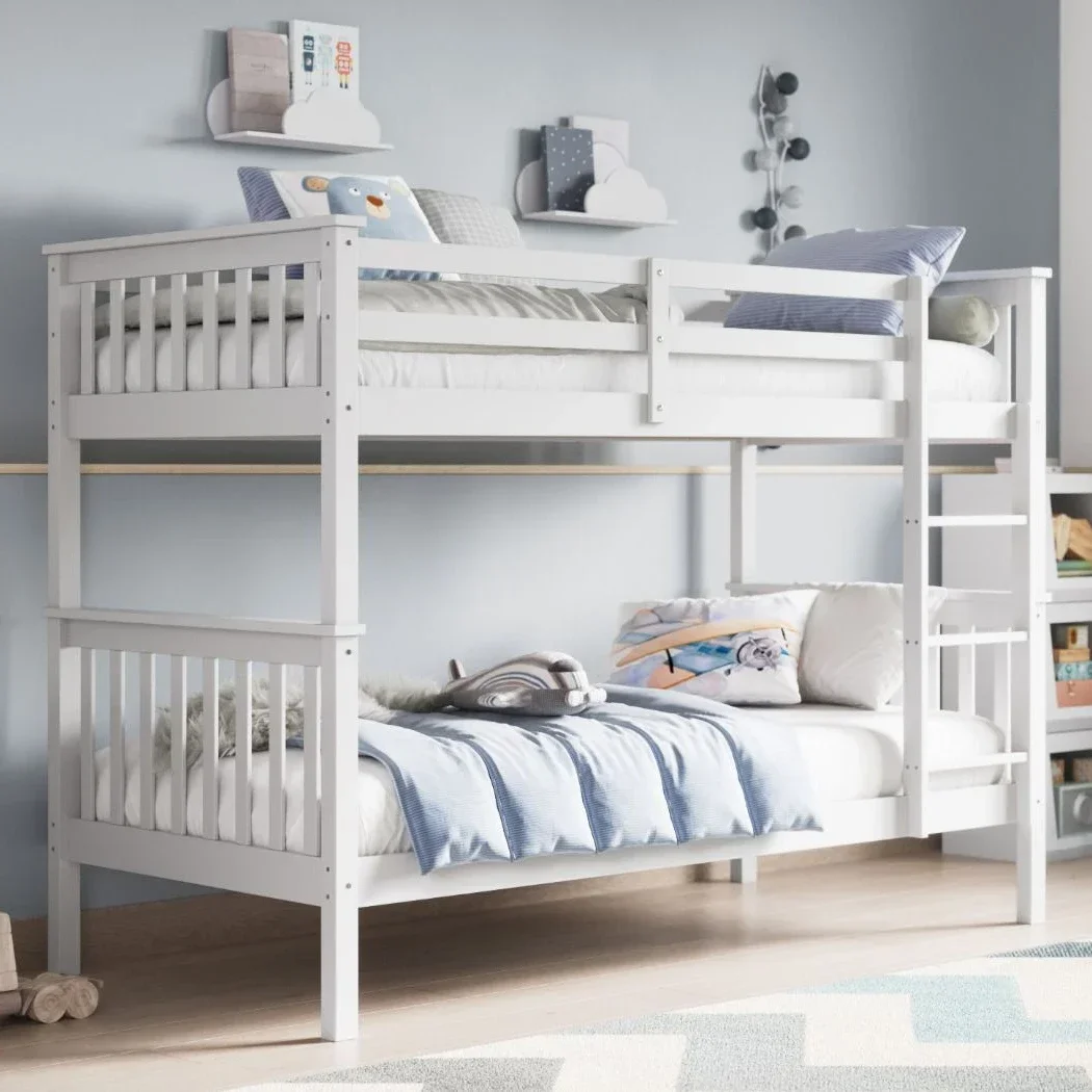 

# White Twin Over Twin Bunk Bed With Ladder Kid's Bed For Boys Girl Teenagers #