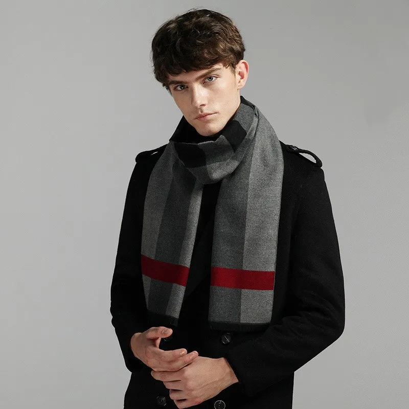 Luxury Brand Plaid Men Scarf Winter Cashmere Warm Neckerchief Men\'s Scarves Business Long Pashmina Shawl Christmas Gifts for Man