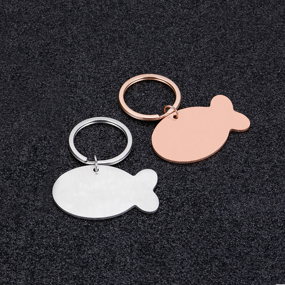 50pcs Blank Pet Cat Tag ID Personalized Fish Stainless steel keychain Custom Cats Kitten Engraved Pet Necklace Wholesale