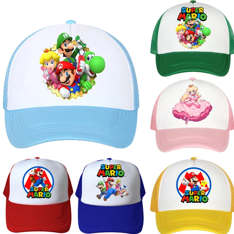 Gorra de béisbol de Super Mario Bros, sombrero de la Princesa Peach, Luigi, gorro con estampado gráfico de personajes de dibujos animados, gorra para el sol, regalos para fiestas de cumpleaños