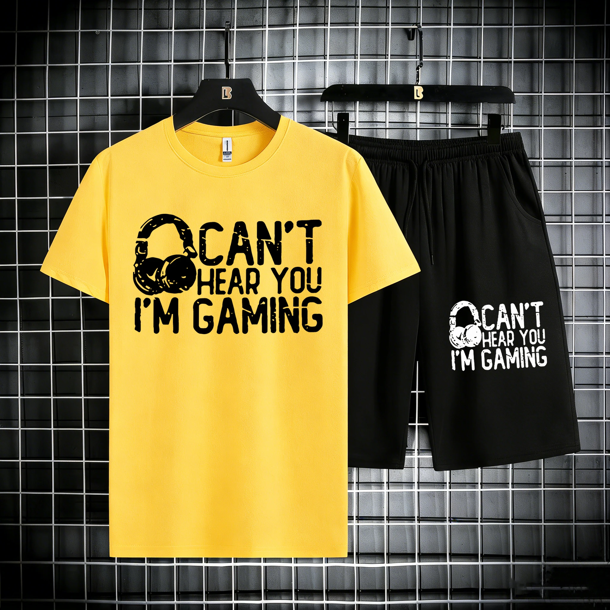 

Can'T Hear You I'M Gaming Printed Summer Cotton Basics T Shirt Sets Man Simple Breathable Tops Jogging Comfortable Sportpants