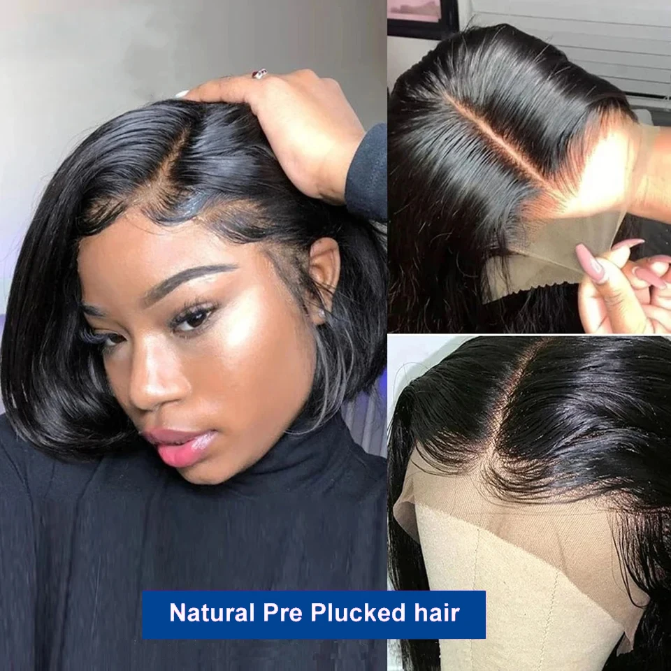 13x4 Lace Front Human Hair Wig Pre Plucked 4x4 Closure Wigs Human Hair Brazilian Hair Remy Bone Straight Short Bob Wig For Women