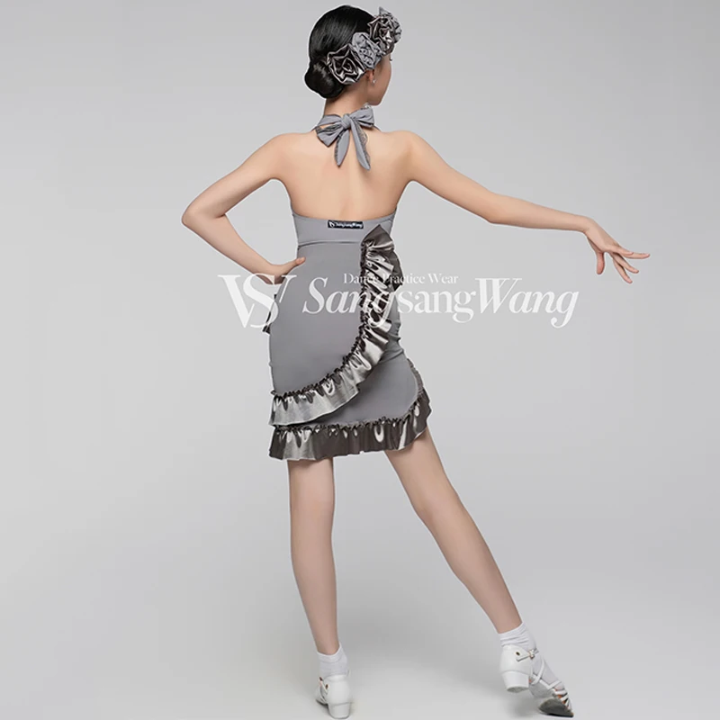 새로운 여자 라틴 댄스 경연 대회 드레스 볼룸 댄스 복장 어린이 왈츠 댄스 공연 의상 차차 룸바 드레스 DNV20640
