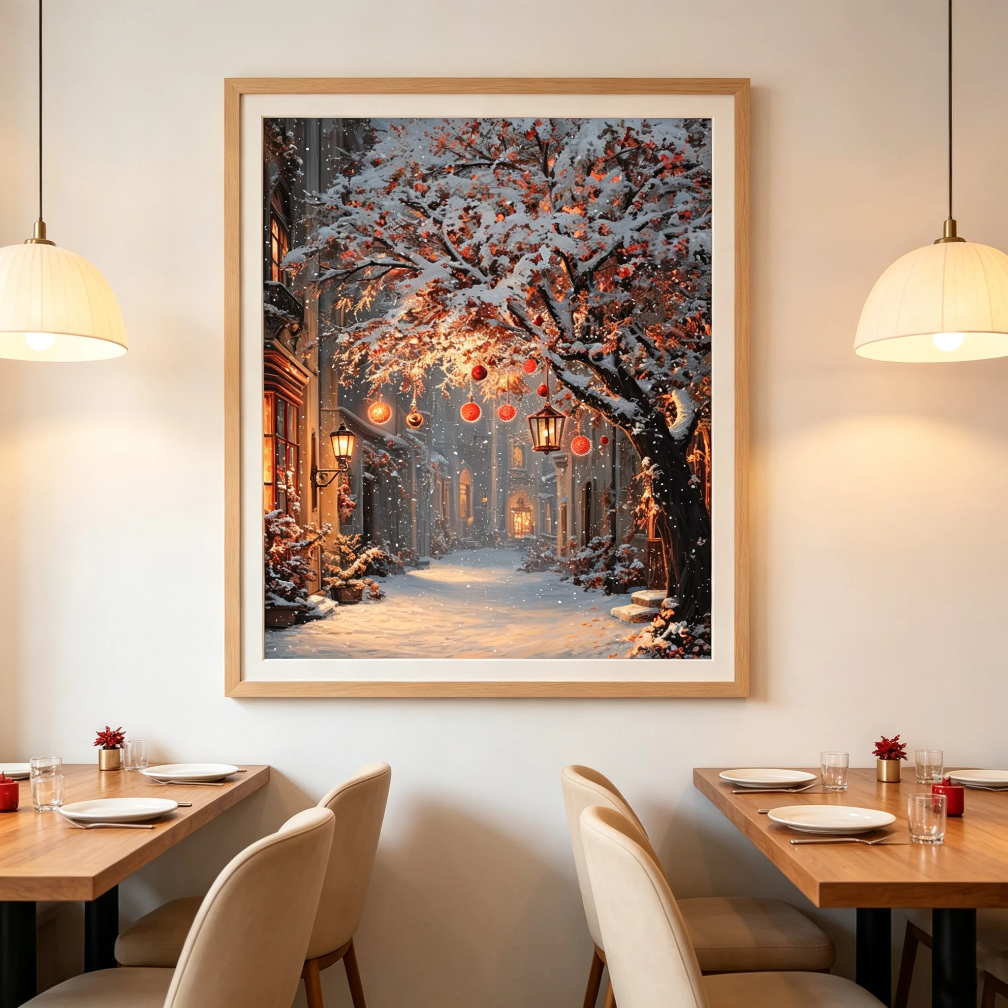 Christmas Tree Oil Painting Prints Poster Modern Snow Town Scenery Wall Art Picture Home Living Room Decor Canvas Printing