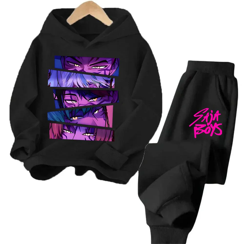 طقم سويت شيرت قطني جديد للأطفال موديل 2025 مطبوع عليه موجة كورية شيطان هنتر مطبوع على الموضة غير رسمية للأولاد والبنات برسوم كارتونية #4