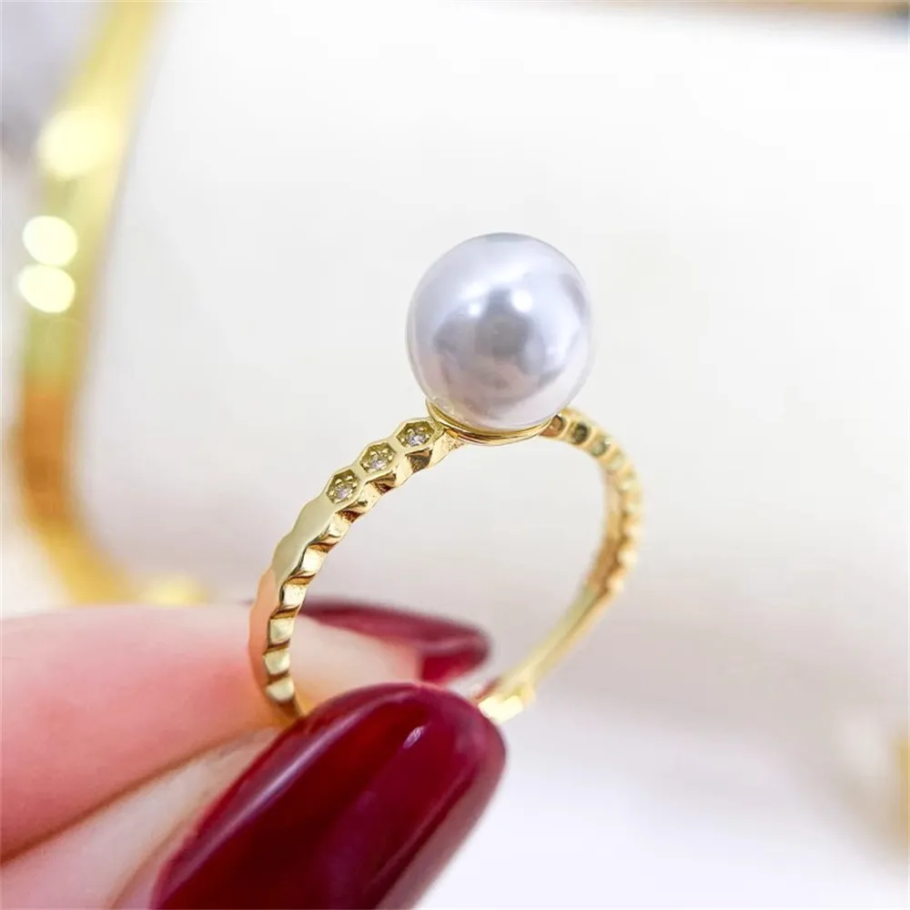 

DIY Pearl Ring Accessories S925 Sterling Silver Ring Empty Holder Fashionable Gold Silver Jewelry Fit 7-9mm Circle Z118