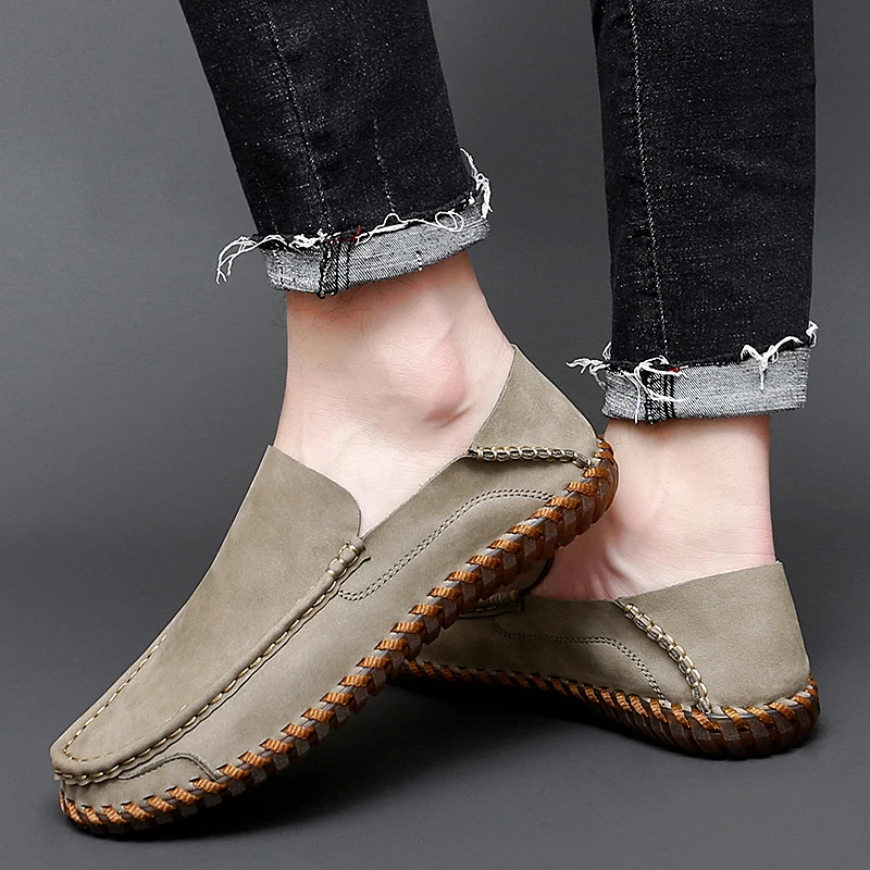 Genuine Leather Men Loafers Cow Leather Casual Shoes For Man Soft Spring Moccasins Plus Size 38-48 Tenis Masculinos