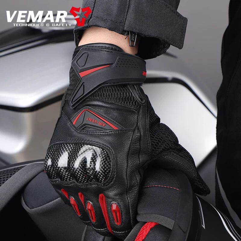 

Retro Goat Leather Motorcycle Gloves Men Touchscreen Motocross Gloves Anti-fall Motorbike Gloves Carbon Fiber Shell Racing Glove