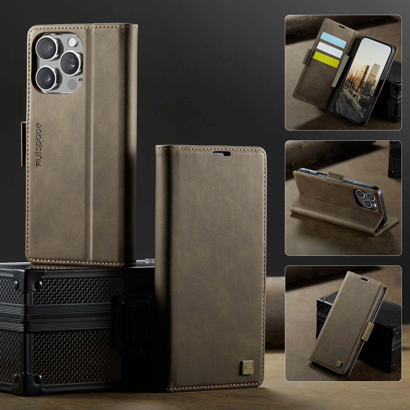 Luxus Leder Telefon Brieftasche Fall Buch Mit Ständer Für iPhone 16 15 14 13 12 11 Pro Max Plus 16e schützende Karte Slots Flip-Cover