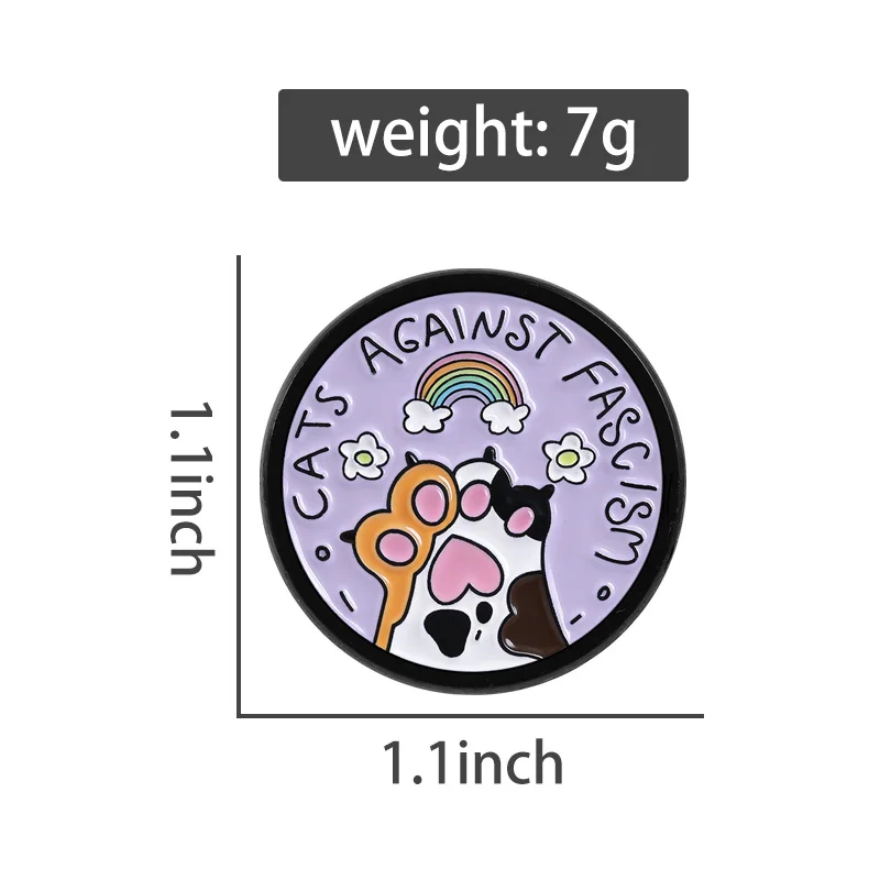 Cats Against Fascism Cartoon Enamel Pins Anti Fascism Cat Colorful Paw Rainbow Brooches Lapel Bag Badge Jewelry Gift for Friends