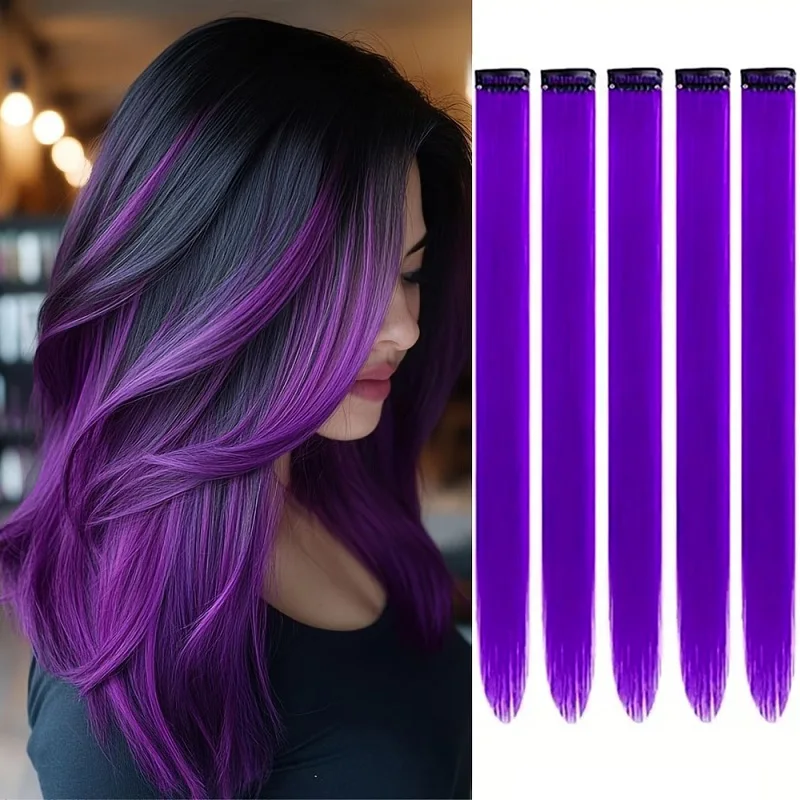 

Набор из 5 синтетических цветных накладных прядей для волос длиной 20 дюймов, термостойкие, прямые, для женщин, для повседневного использования и вечеринок