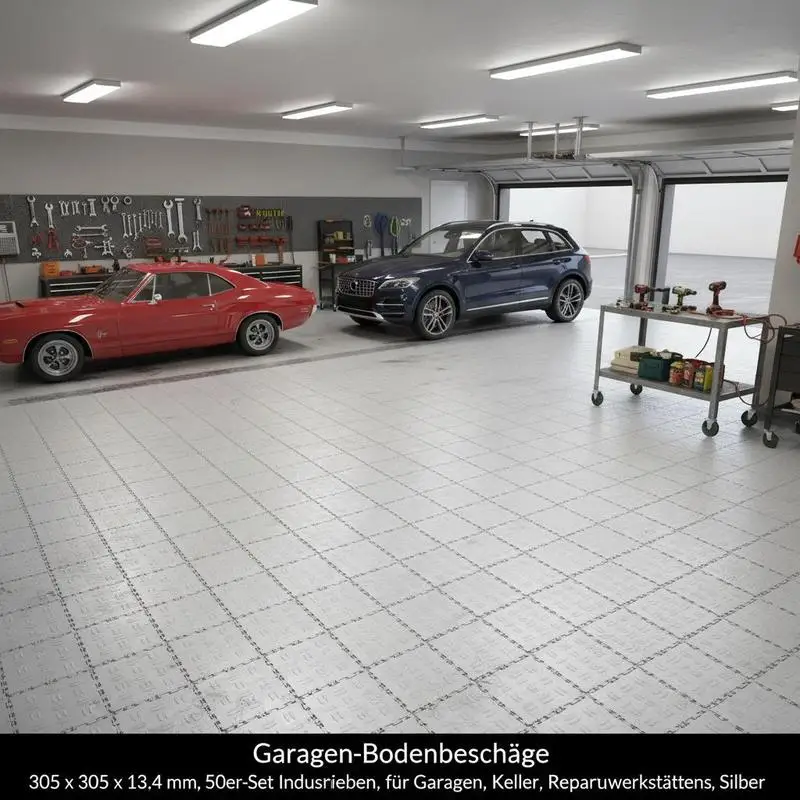 

Modular Flooring Mats 12 x 12 x 0.53 inch 50 Pack For Garages Basements Repair Shops Double-Sided Texture Interlocking Design Silver Polypropylene Material 50 Square Feet Coverage Gray Finish High Load Capacity Easy Assembly Application