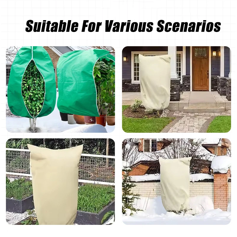 Картина 6: Защитная сумка для кустарников деревьев, зимние теплые чехлы для кустарников деревьев, нетканый тканевый морозный чехол с застежкой-молнией на шнурке для дворовых растений