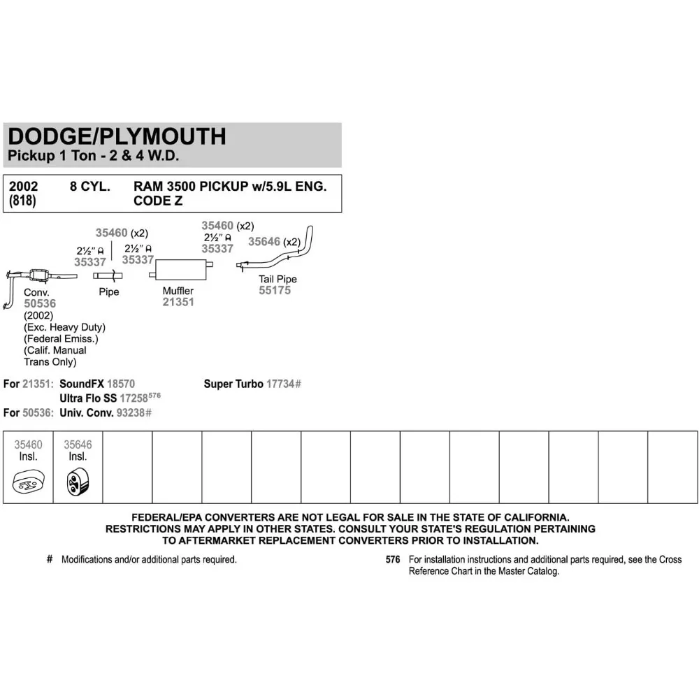 Tłumik wydechu SoundFX 18570 Direct Fit, wlot 2,5 cala (ID), wyjście 2,5 cala (ID) do Dodge Ram 1500