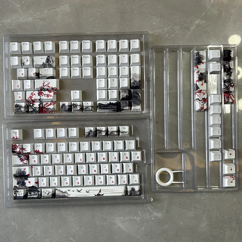 

Landscape plum blossom keycap original engraved light five-sided heat sublimation PBT creative personality customization