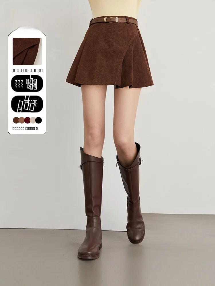 Jupe trapèze en velours côtelé marron caramel pour femme, vintage, taille haute, fermeture éclair, jupe amicale pour les déplacements par Dplay