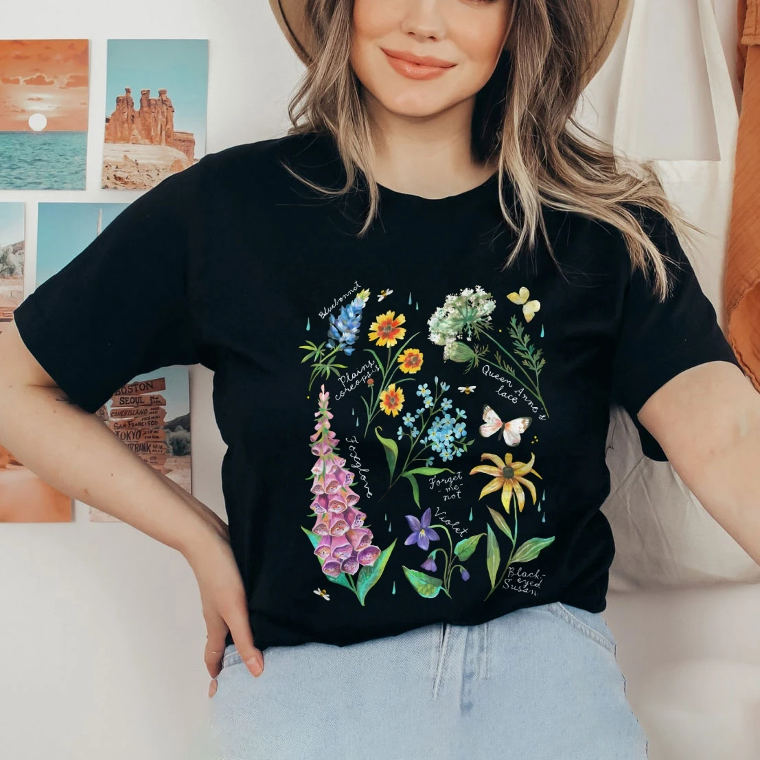 

Bohemia Women’s t-shirt Flowers and Butterflies Top Women Boho Flowers Floral Boho Flowers Floral Art Aesthetic Tee Outfit