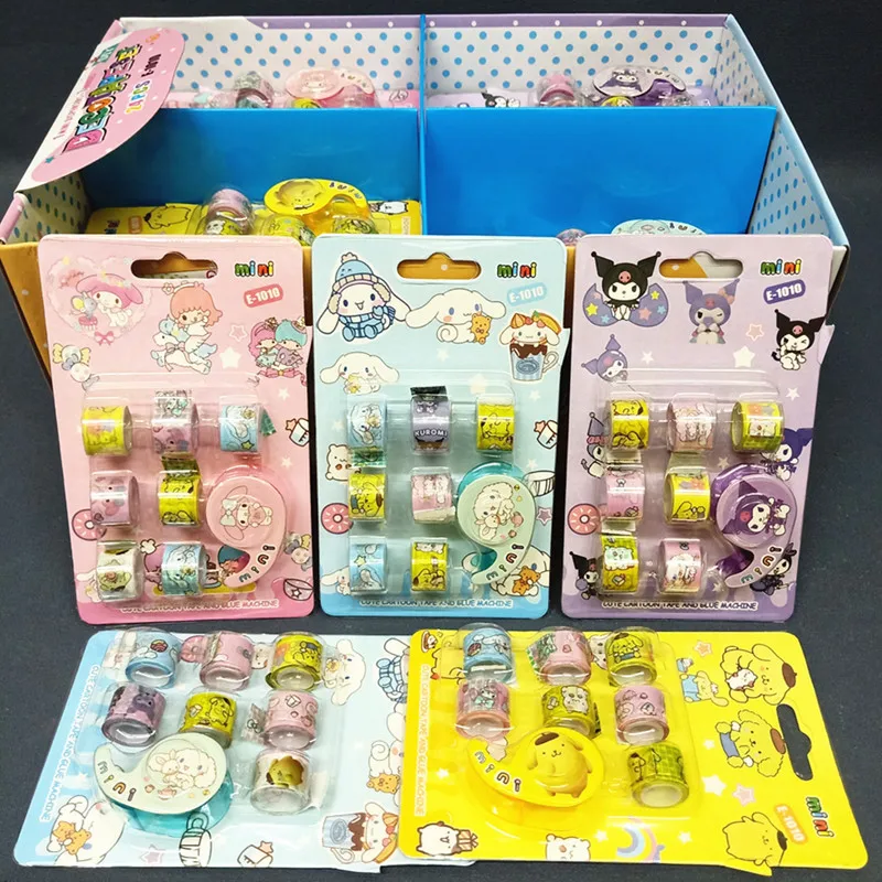 

12pcs Sanrio Family Kuromi Melody Cinnamoroll Kitty Mini Sticker Tape Diy Ledger Wholesale Of Student Home Stationery Sets