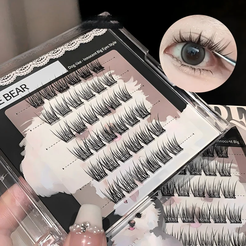 Gege Bear Animal Series Kleberfreie falsche Wimpern, kein Kleber erforderlich, natürlich gelockte, selbstklebende Wimpern, einfach anzubringen