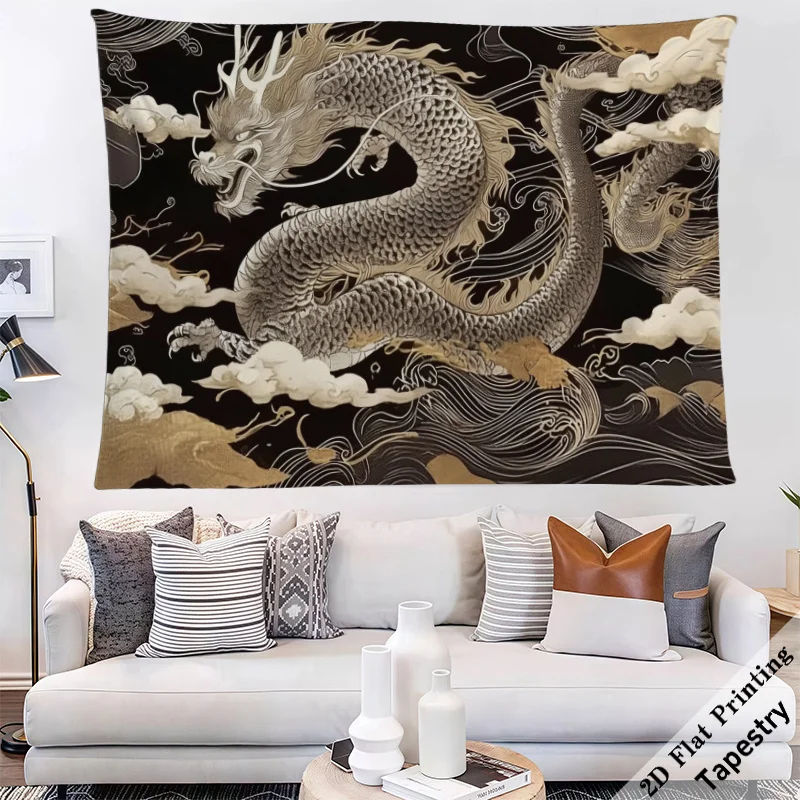 Majestic Chinese Dragon Wall Tapestry Art Print Large Hanging Decor Black and White Design 180x280cm Tapestry