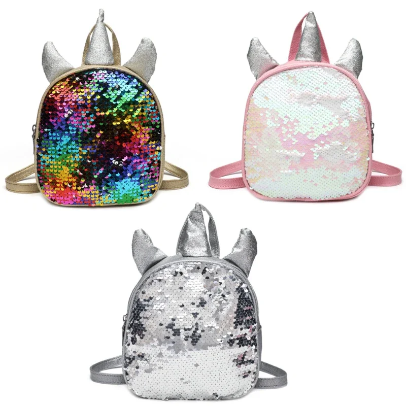 Mochila de unicornio para niños y niñas, bolsa de libros pequeña, mochilas escolares plateadas brillantes, bolsa de diseñador