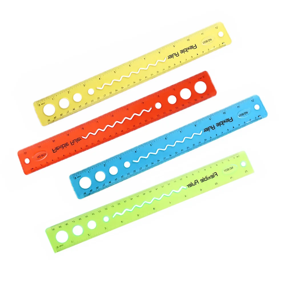 4pcs Flexible Soft Measuring Tool Classroom Kids Portable Bendable Clear Ruler Wear Resistant Long Aid For
