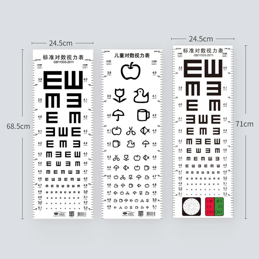 Waterproof Tear Resistant Snellen Eye Chart with Height Measurement Ruller Scale for Kids Optician Eye Vision Testing