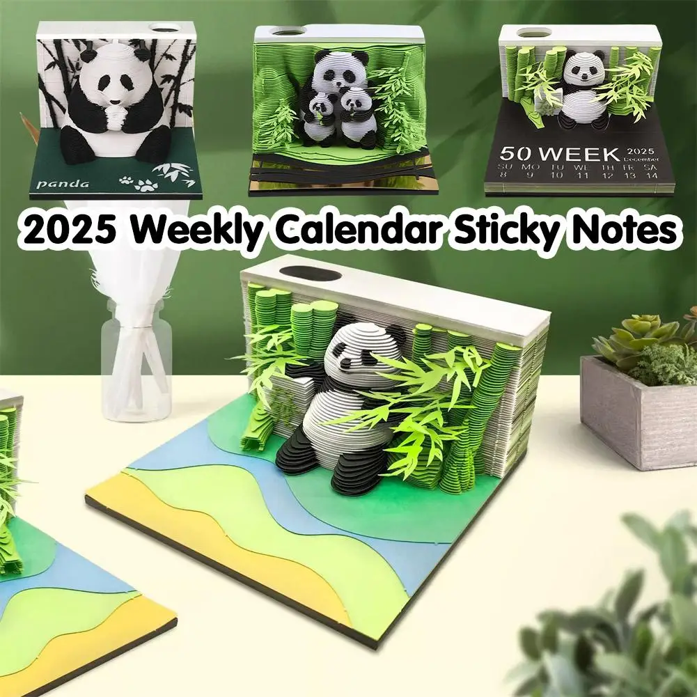 

3D Desk Note Pad 2025 Weekly Calendar Creative Panda Memo Pad DIY 3D Note Pad With Pen Holder Paper Carving Art For Decorat G5Y0