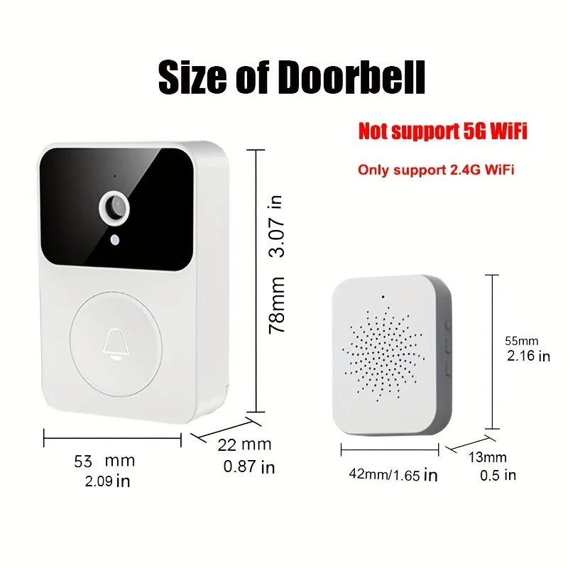 1pc Doorbell Camera Wireless Intelligent Intercom WiFi Rechargeable APP Control Voice Change Function Build-in Battery