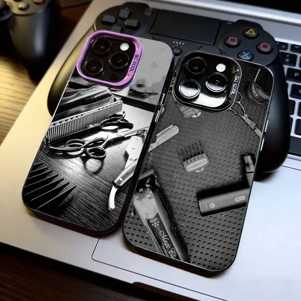 

Barber Shop Stylist Phone Case For iPhone 17,16,15,14,13,12,11 Plus,Pro Max,XS,Colored Silver Plated Inside Cover