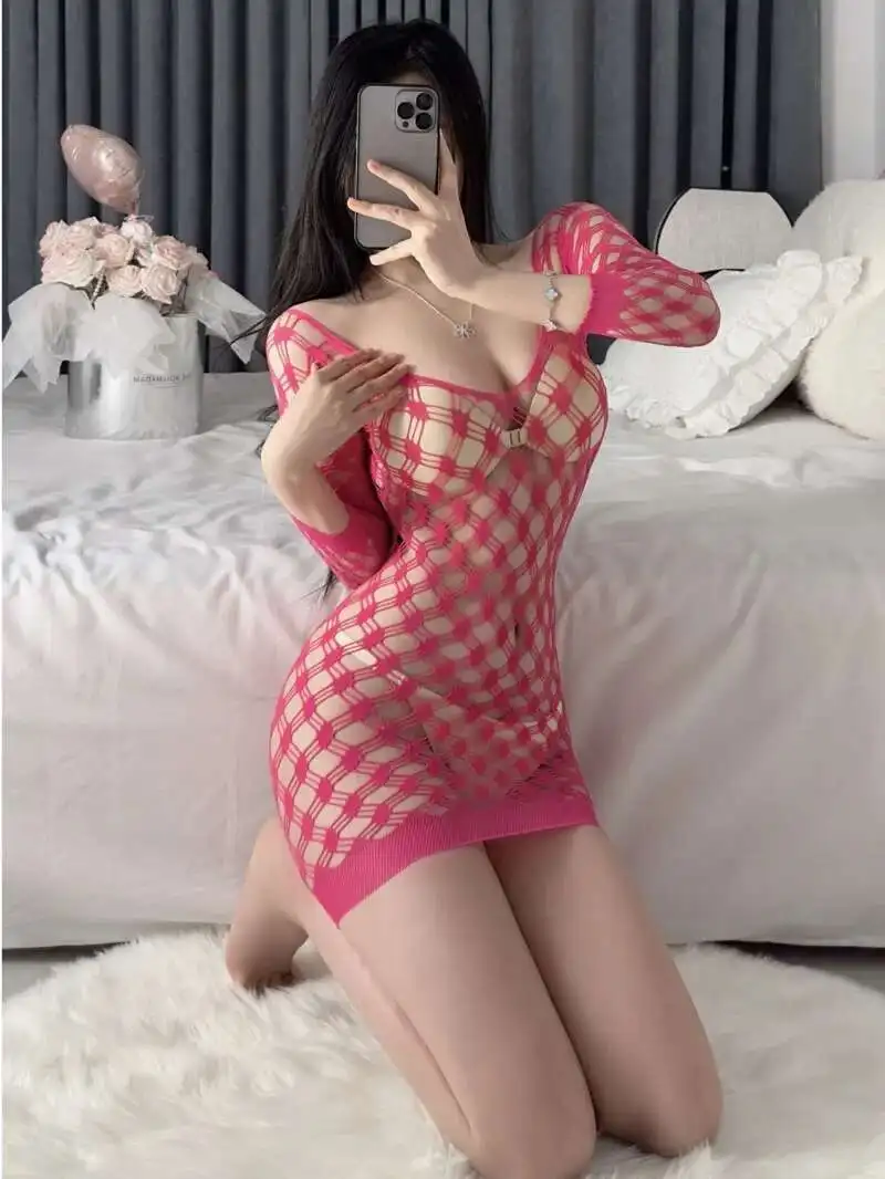 بروتيل جديد مثير الأوروبية والأمريكية بذلة ضيقة شبكة الأرجواني جوفاء نسج لا خلع معركة رداء اللباس 8LN4