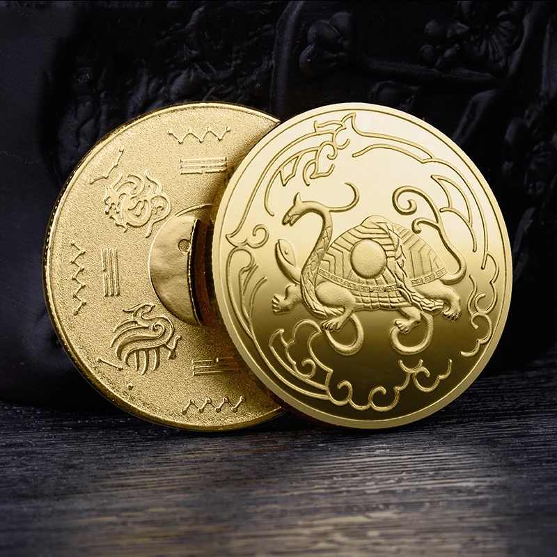 China Ancient Xuanwu Gold Plated Coin Commemorative Great Beasts Coin Souvenirs