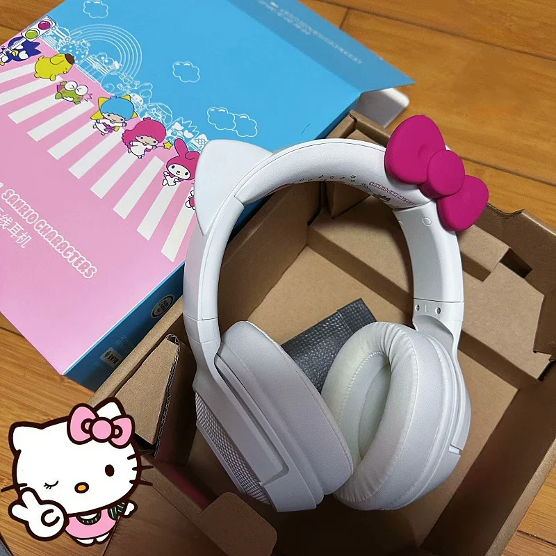 Hot Original Razer Sanrio Hello Kitty Limited Edition Exclusive Chroma Lighting Headworn Phone Bluetooth Wireless Earphones Gift