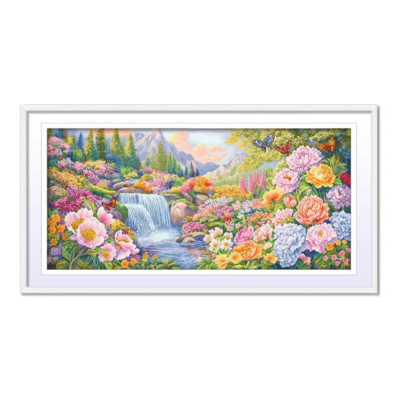 

KS 11CT 94x180cm Colorful Landscape Pre-Printed Cross Stitch DIY Embroidery Set Handicraft Floss Needle Crafts 139 Colors