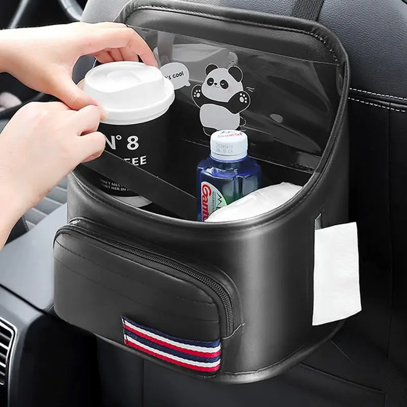 Car Seat Back Storage Bag Car Tissue Bag Holder Leather Car Accessories Multi-functional High-capacity Pocket Pouch Seatback For