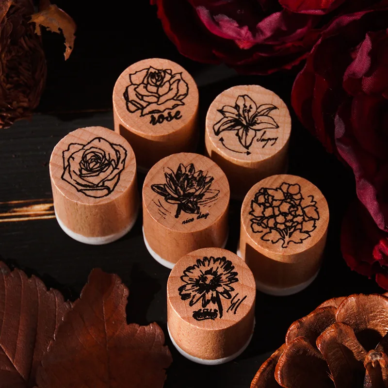 6 قطع من الزهور الكرتونية للأسبوع، ختم مطاطي خشبي، مجموعة طوابع خشبية قياسية لسكرابوكينغ ديكو DIY #3