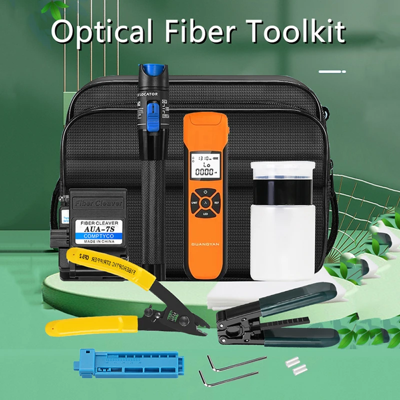 

15pcs/Set FTTH Fiber Optic Tool Kit with Fiber Cleaver -70~+3dBm Optical Power Meter Visual Fault Locator 5km Wire Strippers