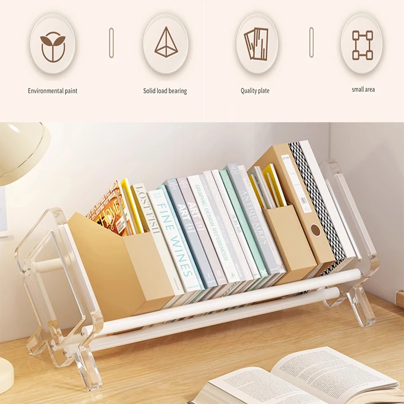 

office furniture Mini small bookshelf simple bookshelf desk top items stand crack for storage bamboo original brown white clear