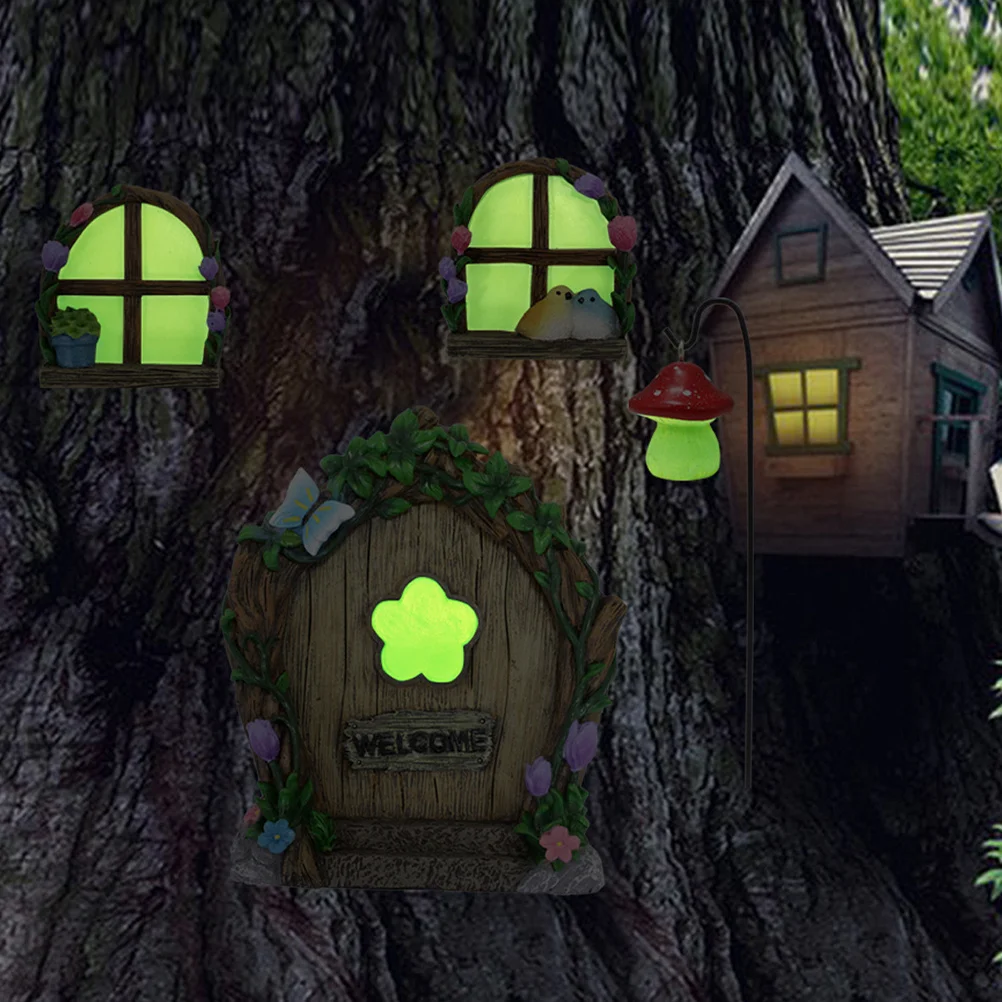 

1Set Night Glow Door Window Decor Fairy Garden Resin Craft for Outdoor Balcony Wall Hanging Miniature Scene Ornament