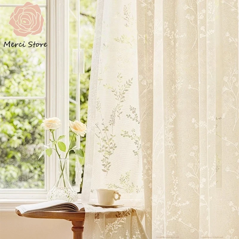 

French Pastoral Style Gauze Cream Luxury Curtains for Living Room Window Balcony High Sheer Private Thermal Insulated Drapes