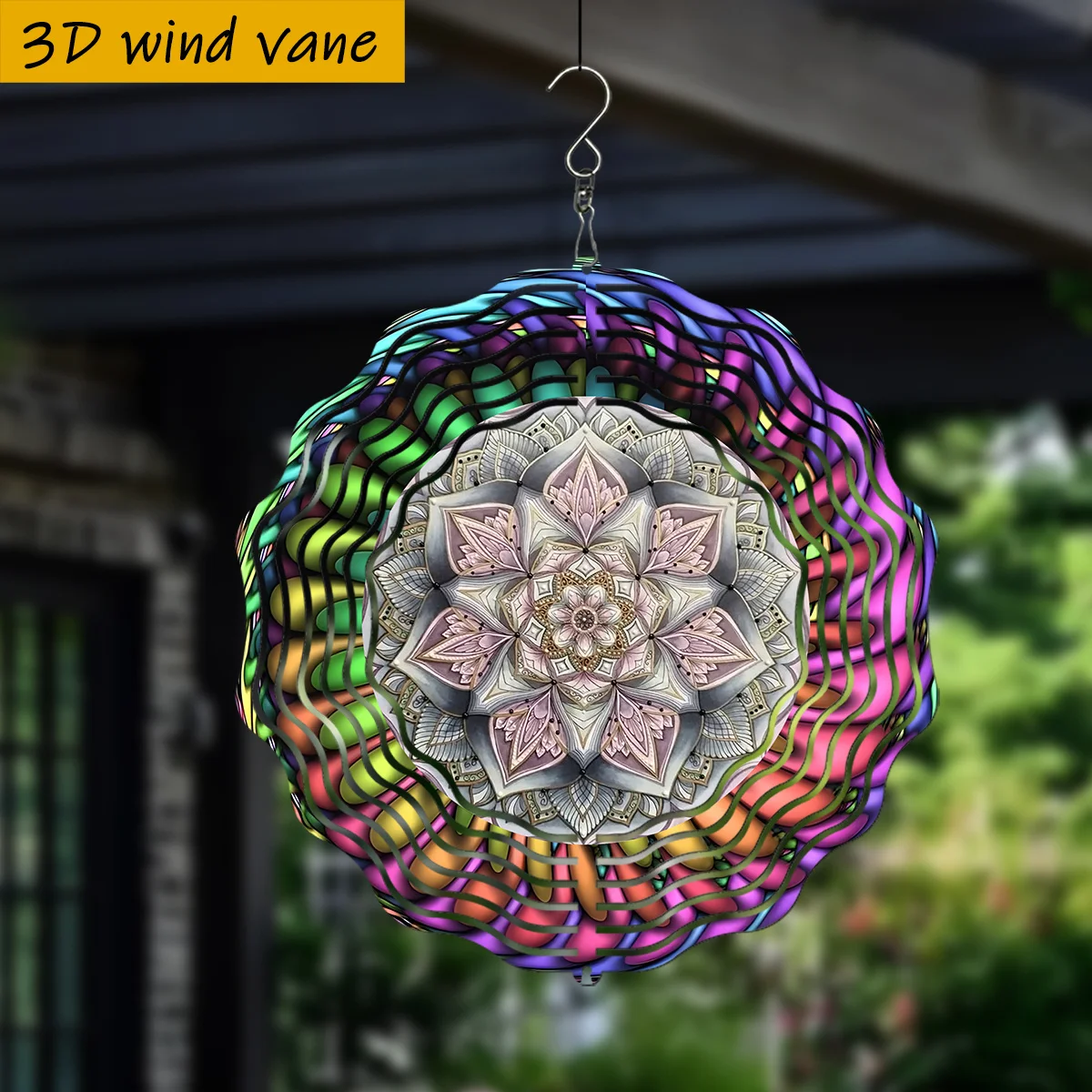 1pc 3D Wind Gyro, Intricate Mandala Kaleidoscope Pattern, 360° Rotating Hanging Decorations for in Spring and Summer