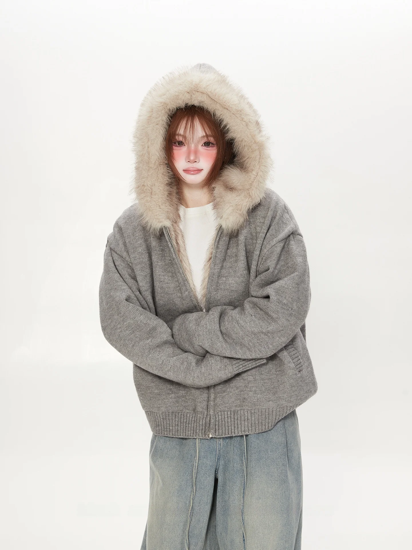 

Женское вязаное пальто American Lazy Sle Thiened Fce, зимнее теплое пальто-кардиган, дышащее повседневное свободное пальто, длинное свекло