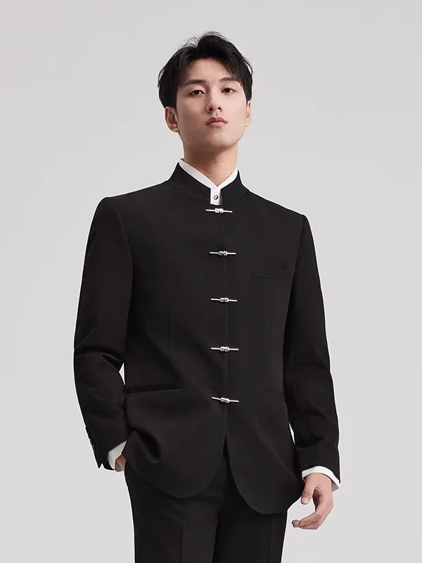 New Chinese Sle Thin Men's Suit Jaet Wedding Dr Code Tang Costume Stand Collar Western Sle Casual Single-breasted Coat