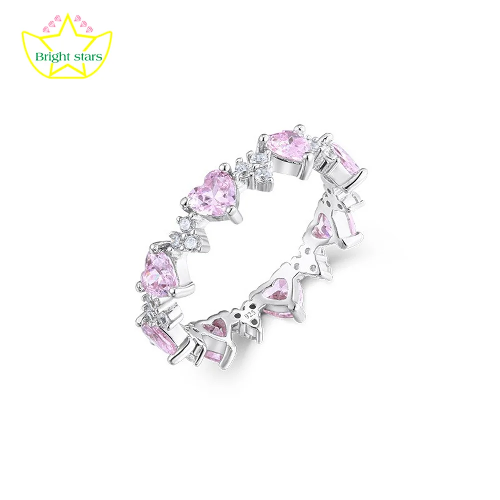 

Bright Stars S925 Sterling Silver Pink gemstone Ring Sparkling ring ins Style Rings for women