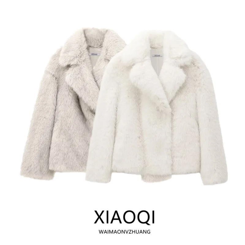 

Новая женская модная куртка из искусственного меха с воротником, длинными рукавами, универсальная, свободного кроя, стандартной длины, коллекция осень-зима 2024