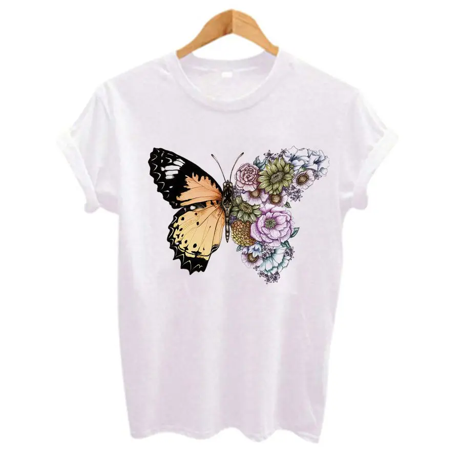 Beautiful Butterfly Print Women t shirt 5 colors Short Sleeve O-Neck t-shirt Does not fade Tops Tee Shirt