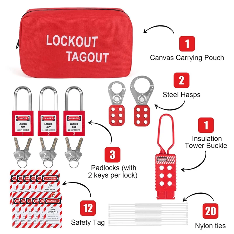 

-A90P Lockout Tagout Kit Electrical-Group Lockout Haspstags,Lock Out Industrial Tools 2 Key Per Lock For Facotory Protect Safe D