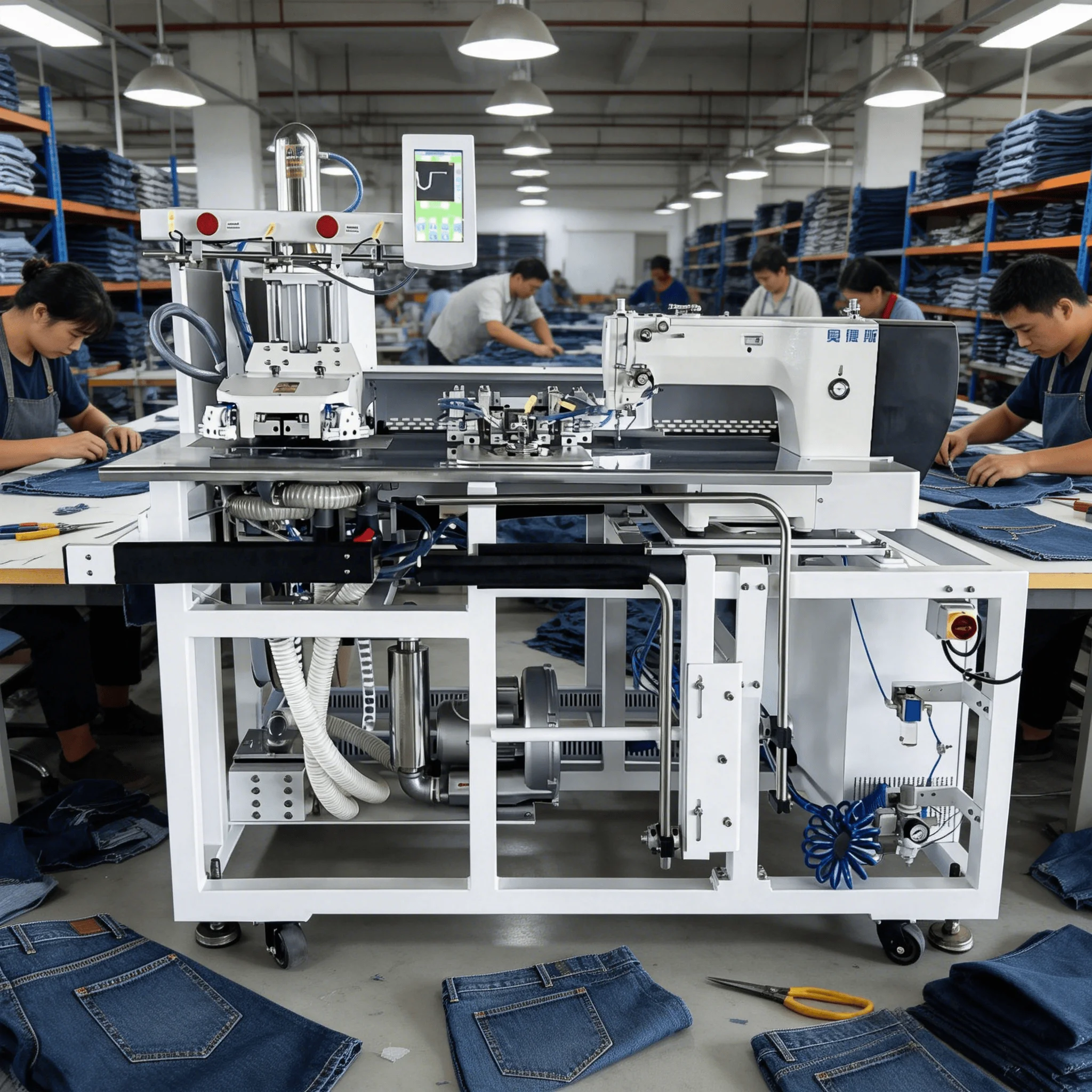 Industrial Automatic Pocket Setter Sewing Machine - Programmable Pocket Flap & Cover Stitching - 2800 RPM For Jeans Pocket