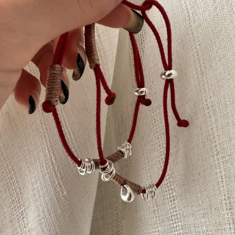 

Sam Panda 100% Solid 925 Sterling Silver Geometry Bracelet For Women Red String Sycee Wrap Intersection Jewelry Dropshipping